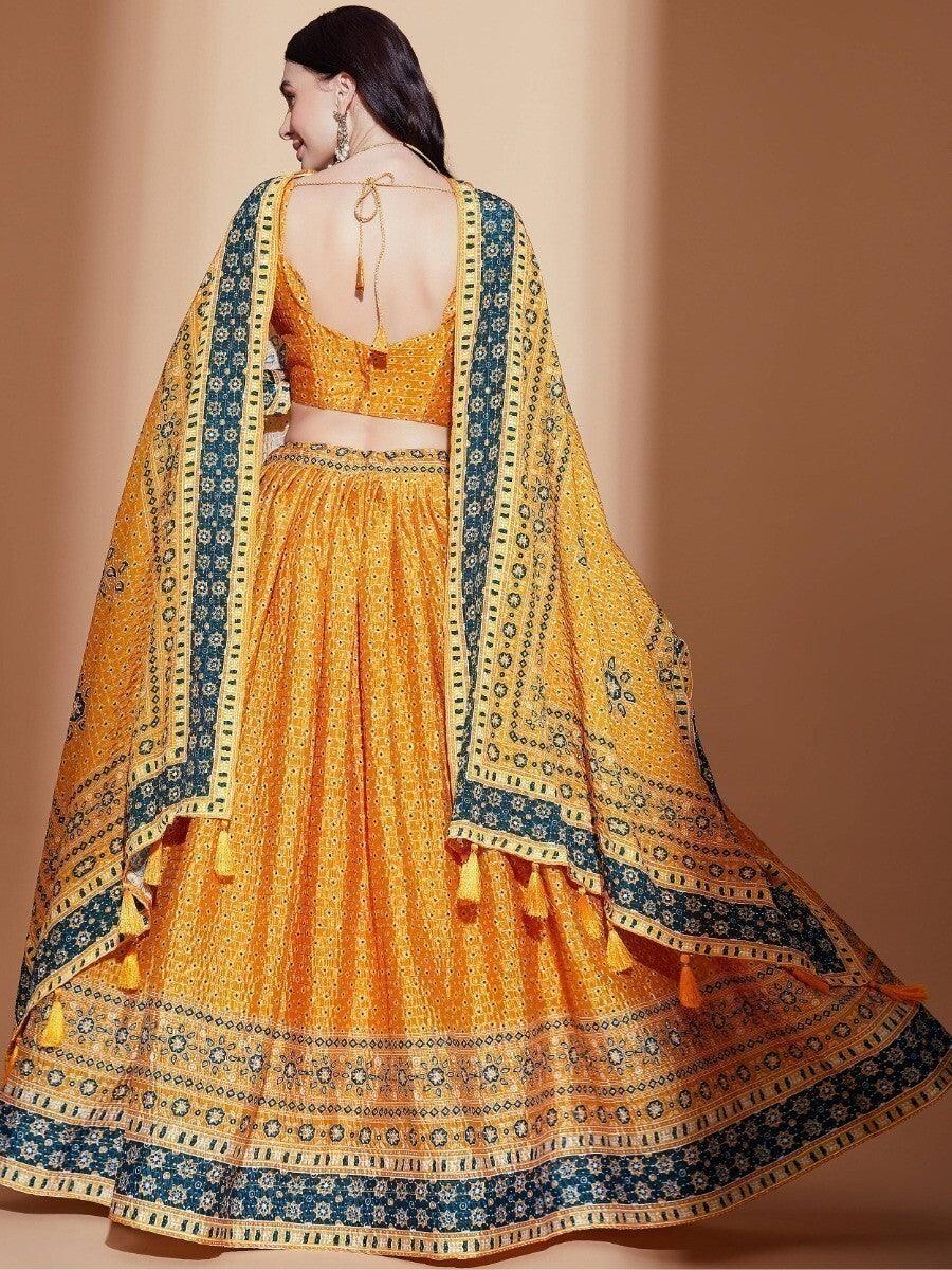 Vibrant Yellow Digital Print Lehenga Choli | Customizable Haldi Wear Set