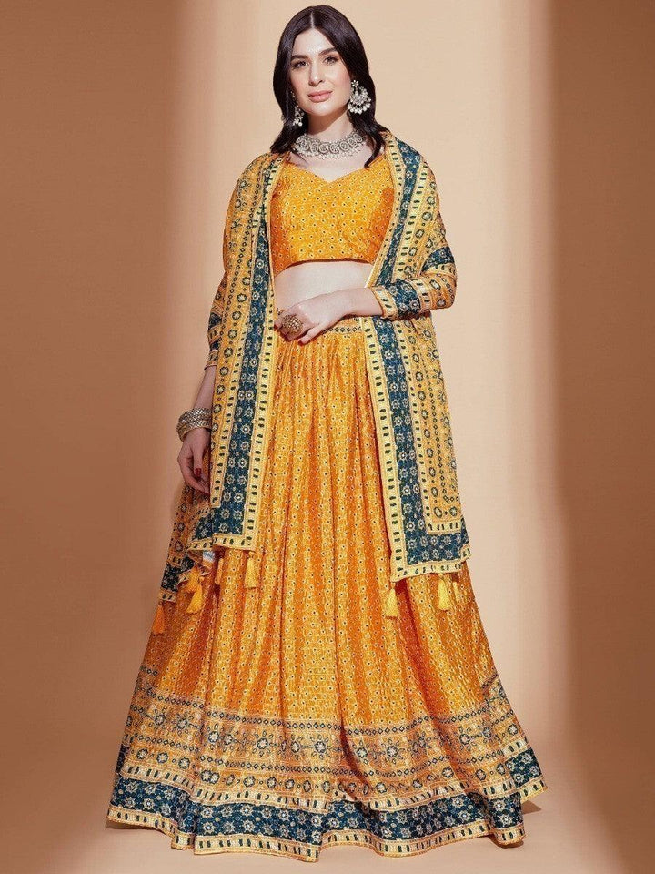 Vibrant Yellow Digital Print Lehenga Choli | Customizable Haldi Wear Set