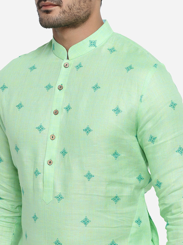 Elevate your wardrobe with this elegant embroidered mint green kurta set, perfect for all-day wear.