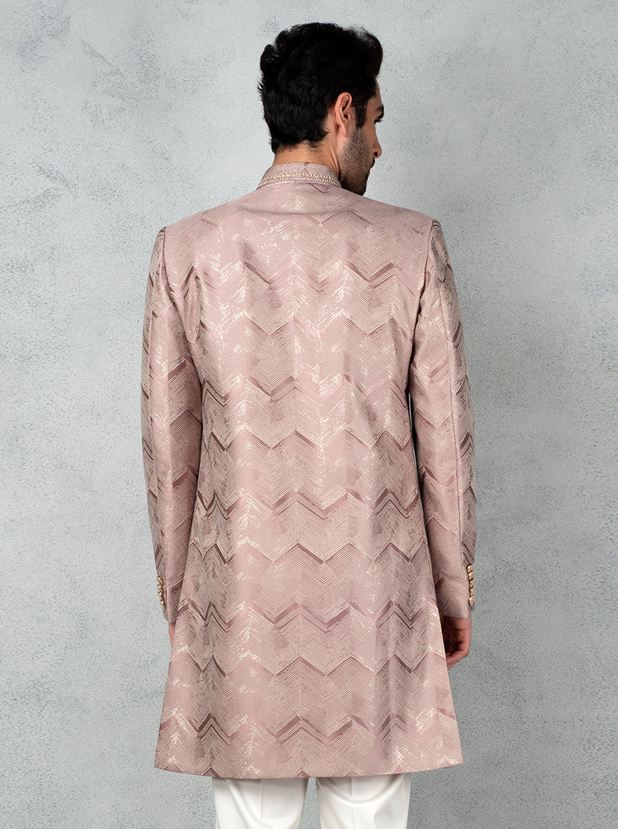 Step out in elegance with this Onion Pink achkan, tailored for special events and weddings in the USA.