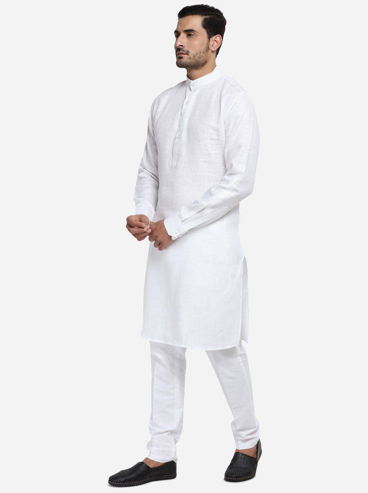 Stylish white kurta pajama featuring a solid pattern for timeless elegance.