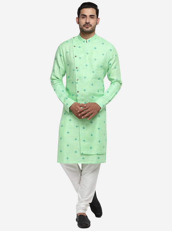 Light green kurta set with embroidery, ideal for enhancing your ethnic collection in the USA.