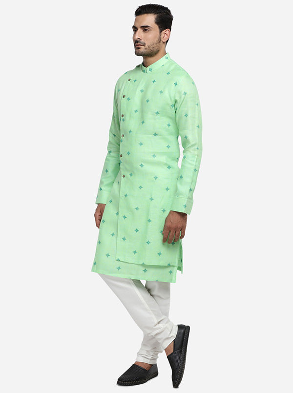 Trendy embroidered light green kurta set, offering elegance and comfort for various occasions.