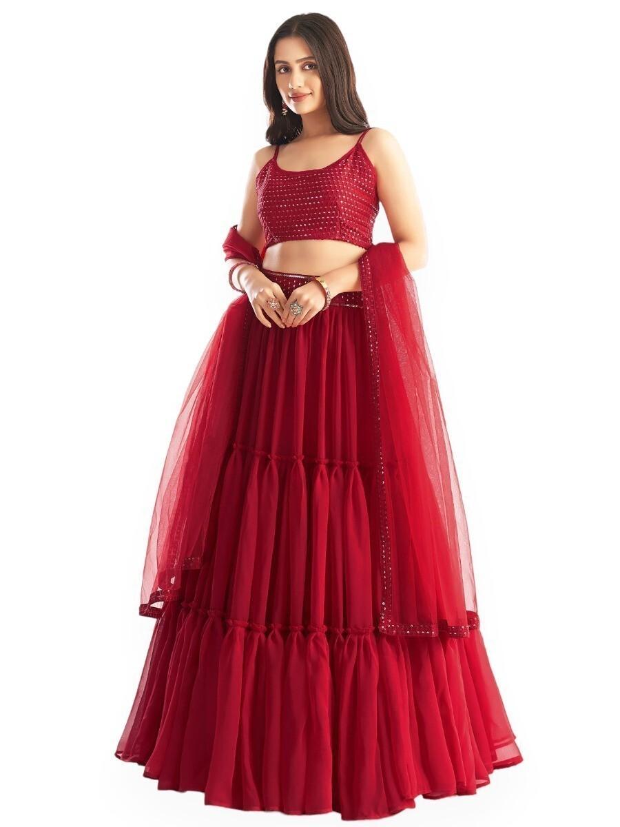 Captivating Red Georgette Lehenga Choli | Sequin & Embroidery Work