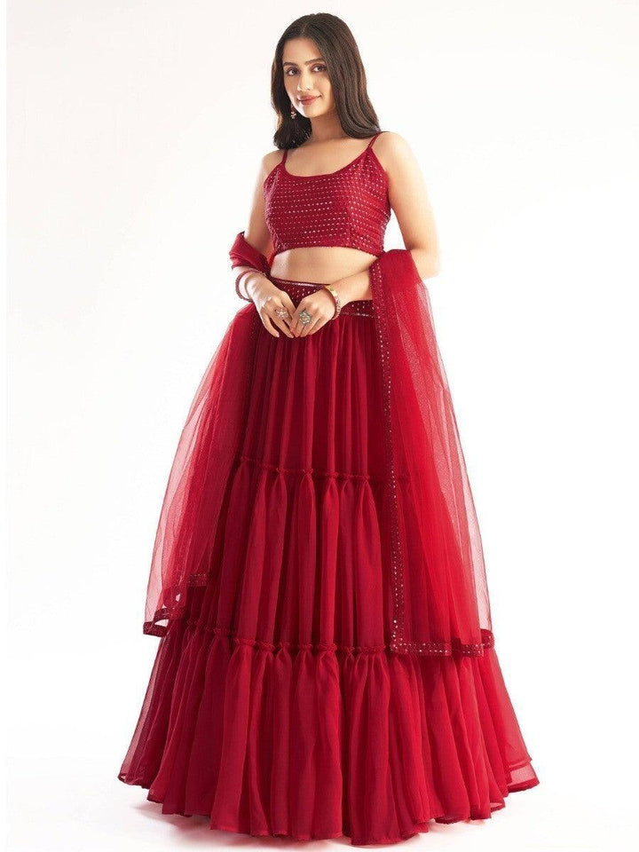 Captivating Red Georgette Lehenga Choli | Sequin & Embroidery Work