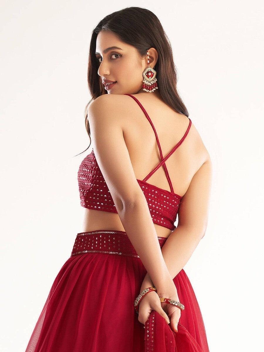 Captivating Red Georgette Lehenga Choli | Sequin & Embroidery Work