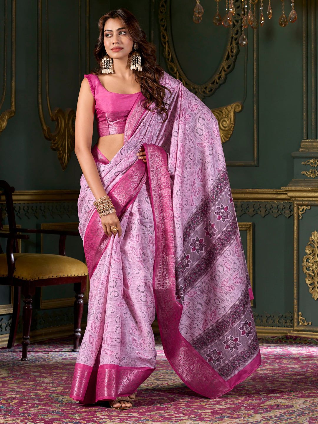 Pink silk saree crafted for elegance and style.