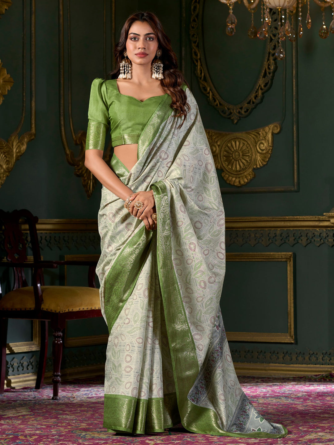 Green silk saree crafted for elegance and style.