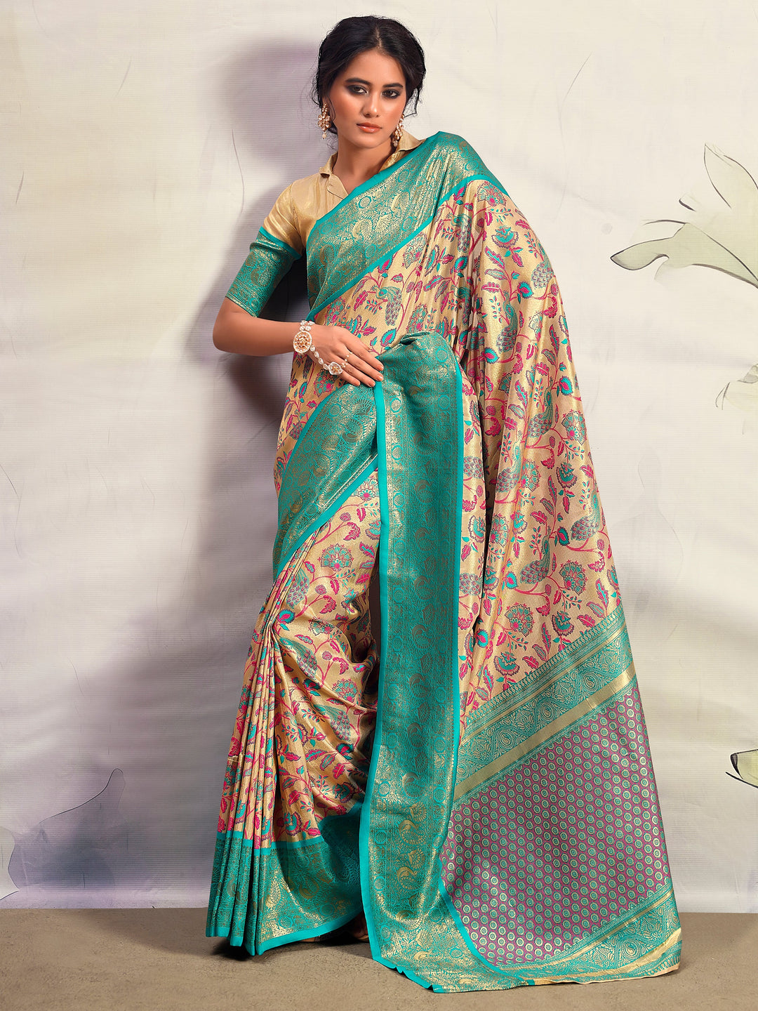 Astonishing Turquoise Blue Printed Silk Saree | Perfect Traditional Outfit