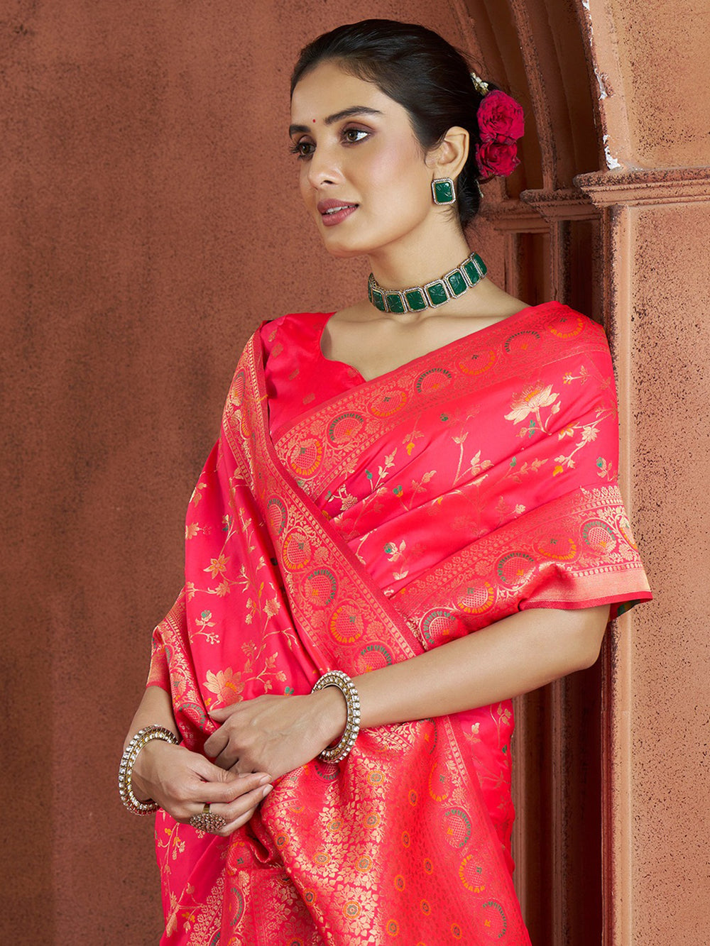 Vibrant color luxurious fabric exclusive attire crafted for elegance and style.