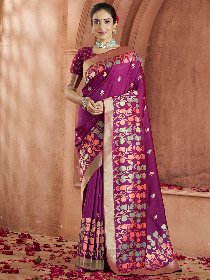 Purple silk saree crafted for elegance and style.