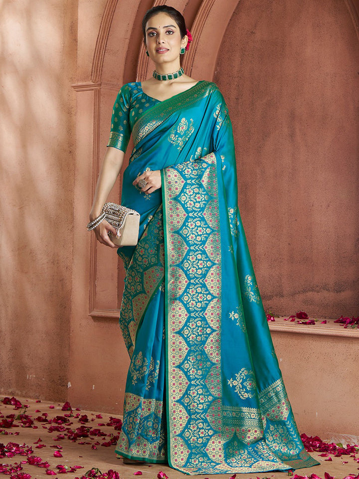 Blue silk saree crafted for elegance and style.