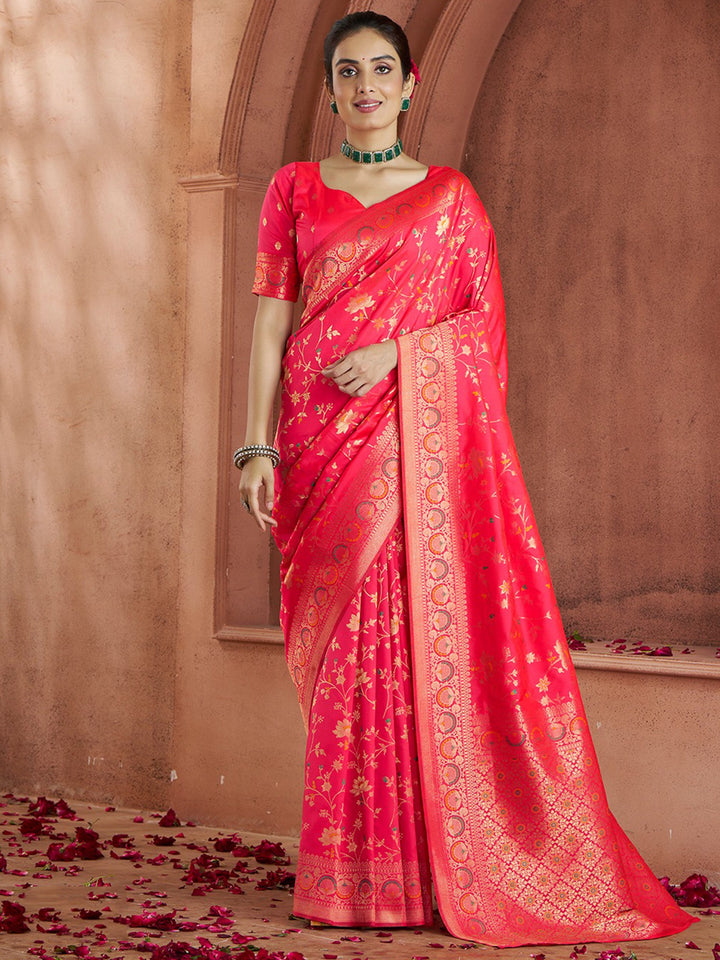 Red silk saree crafted for elegance and style.