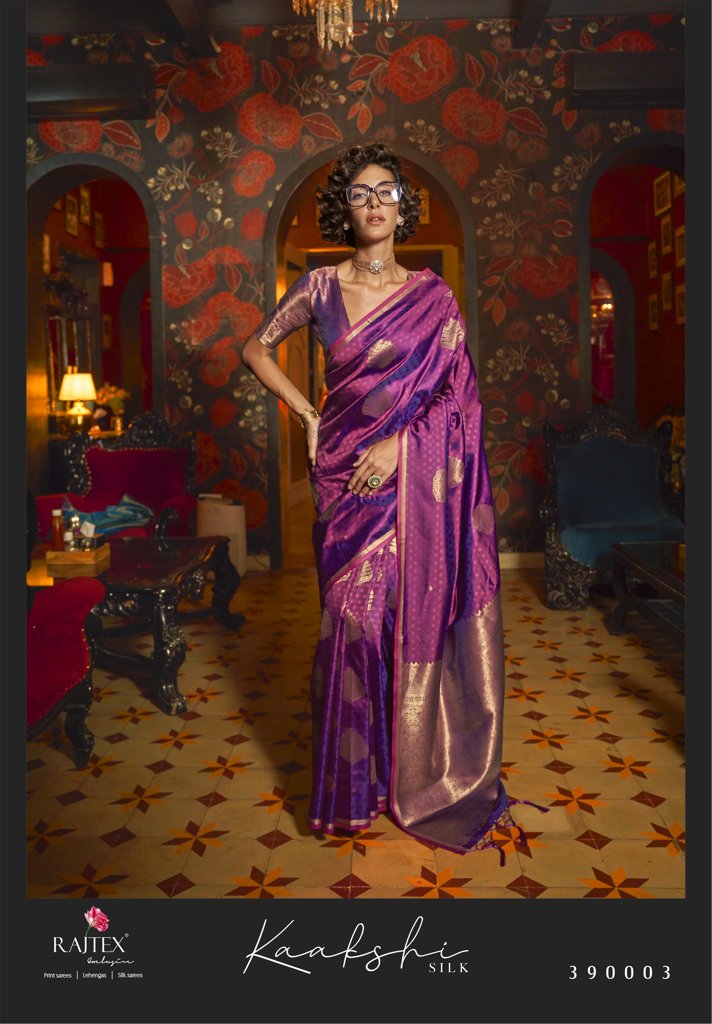 Indian Purple Silk Kaakshi Saree, wedding attire with brocade blouse, made for American bridesmaids