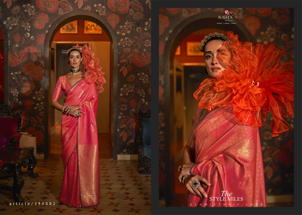 Stunning Peach Silk Kaakshi Saree with brocade blouse, ideal for Indian wedding attire in USA