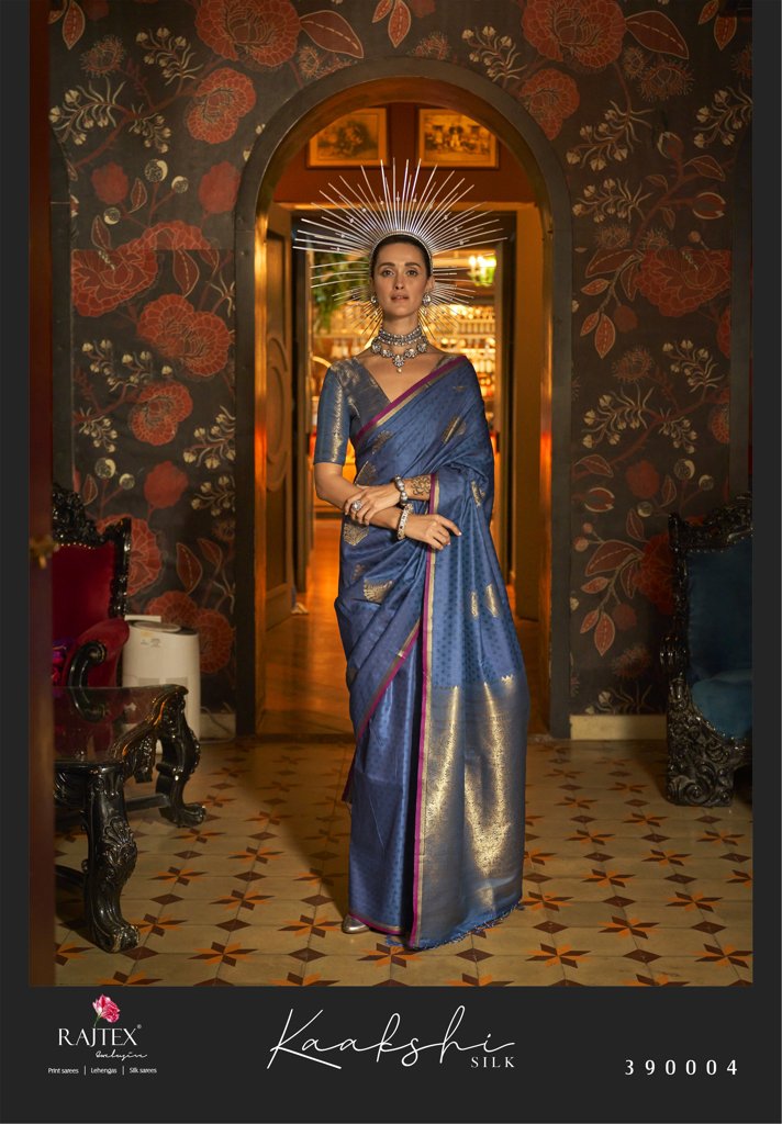 Designer Blue Kaakshi Silk Saree with brocade blouse, Indian wedding saree ideal for USA celebrations