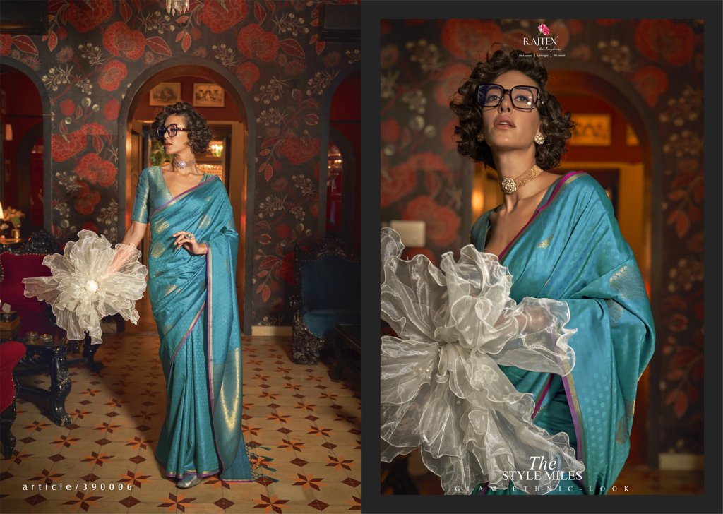 Indian Teal Blue Kaakshi Silk Saree with brocade blouse, ideal for weddings and special events in USA