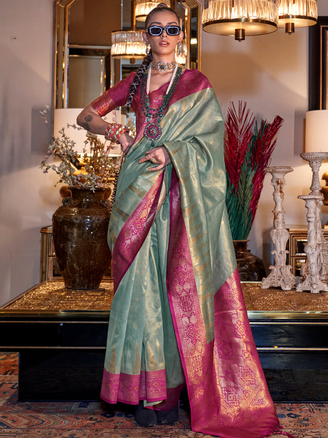 Pink silk saree crafted for elegance and style.