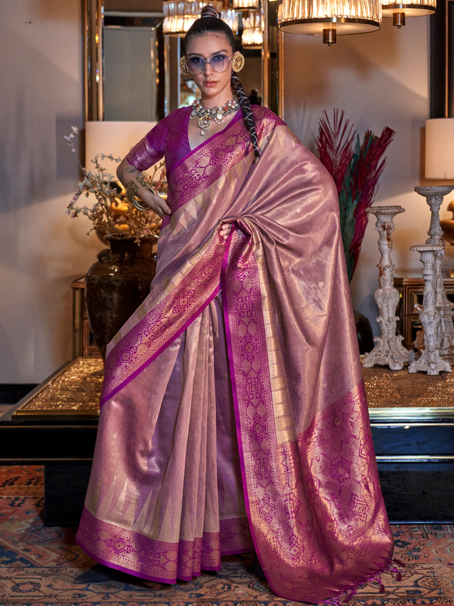 Pink silk saree crafted for elegance and style.