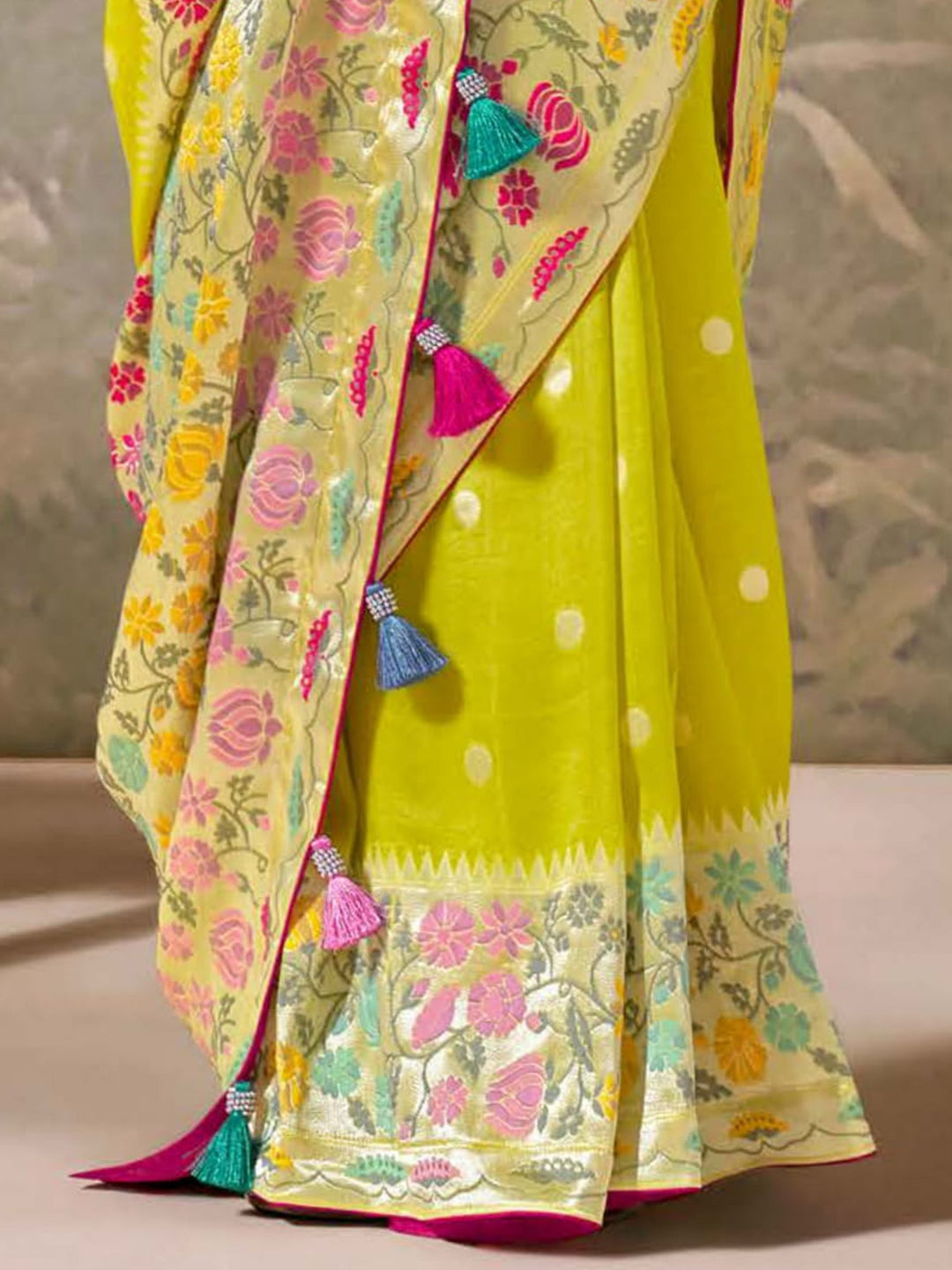 Vibrant color luxurious fabric exclusive attire crafted for elegance and style.