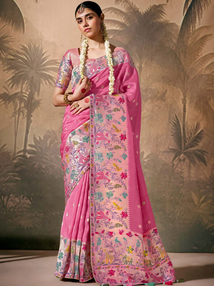 Pink silk saree crafted for elegance and style.