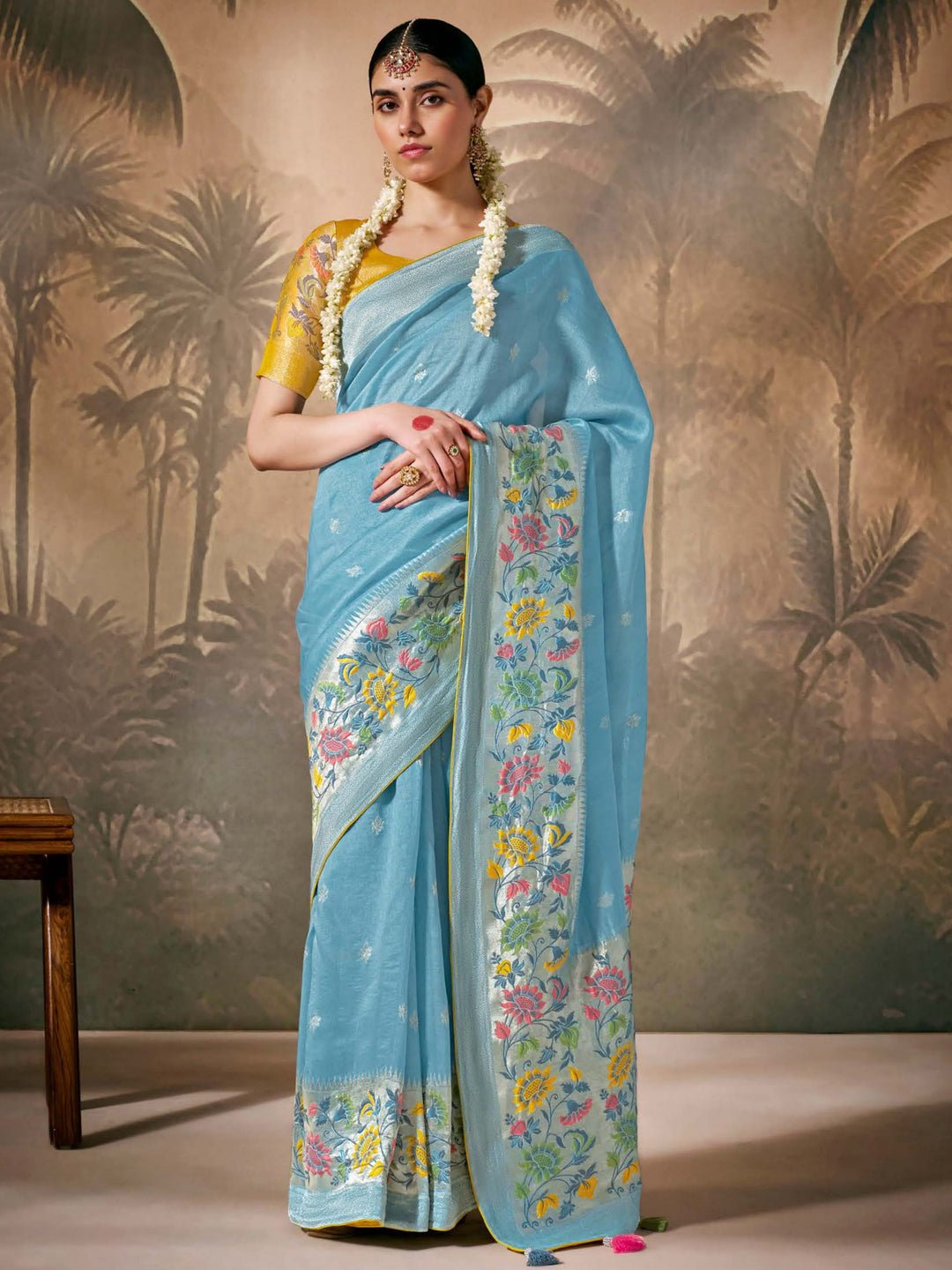 Blue silk saree crafted for elegance and style.