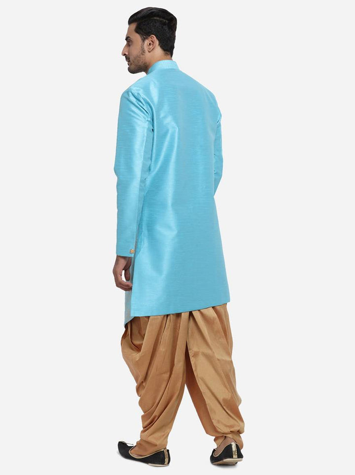 Make a fashionable statement with the Self Design Light Blue Semi Indowestern, an essential addition to your ethnic wear collection for men in the USA.