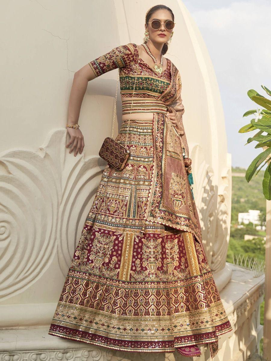 Spectacular Golden & Red Mirror | Work Rajwadi Silk Lehenga Choli Exclusive