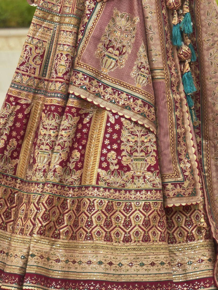 Spectacular Golden & Red Mirror | Work Rajwadi Silk Lehenga Choli Exclusive