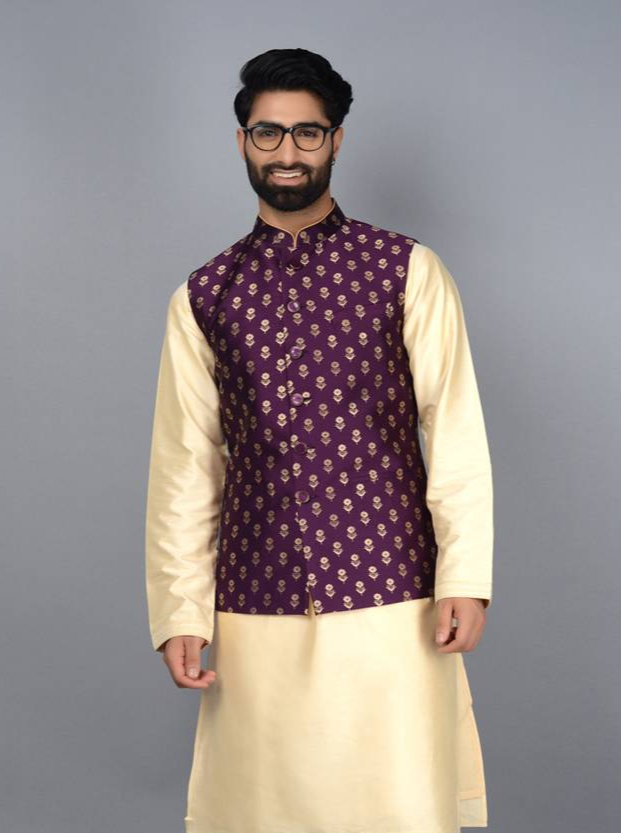 Printed Wine Bandhgala for Men | Designer Nehru Jacket Style