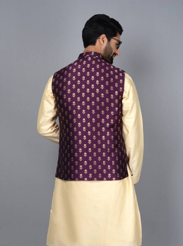 Exquisite wine Bandhgala jacket designed for formal wear, combining elegance and comfort for festive occasions.