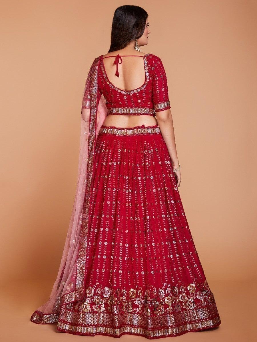 Fabulous Red Georgette Lehenga | Wedding Wear with Silk Lining & Dupatta