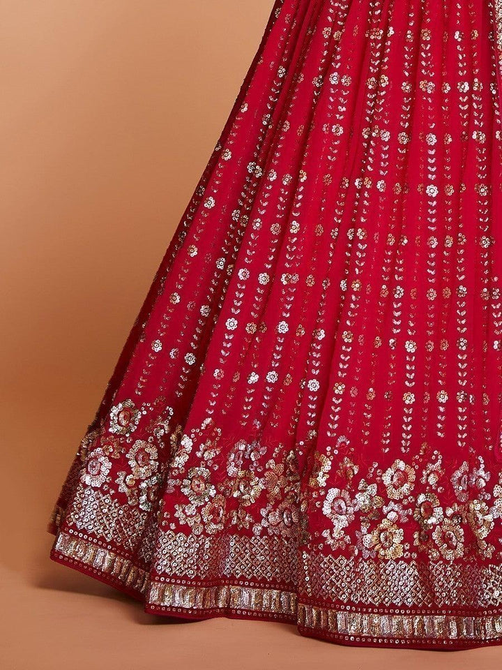 Fabulous Red Georgette Lehenga | Wedding Wear with Silk Lining & Dupatta