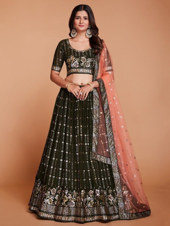 Elegant Green Lehenga Choli | Sequins Georgette Sangeet Wedding Wear