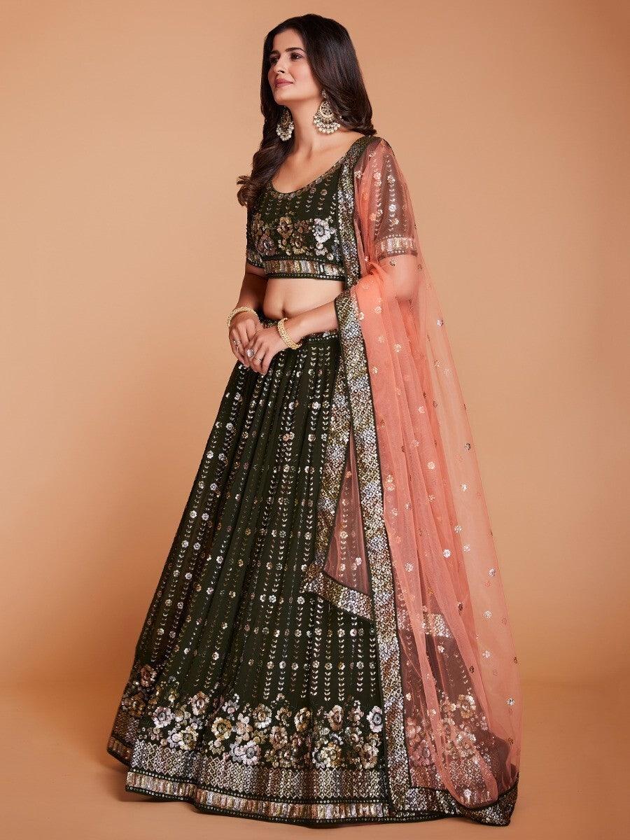 Elegant Green Lehenga Choli | Sequins Georgette Sangeet Wedding Wear