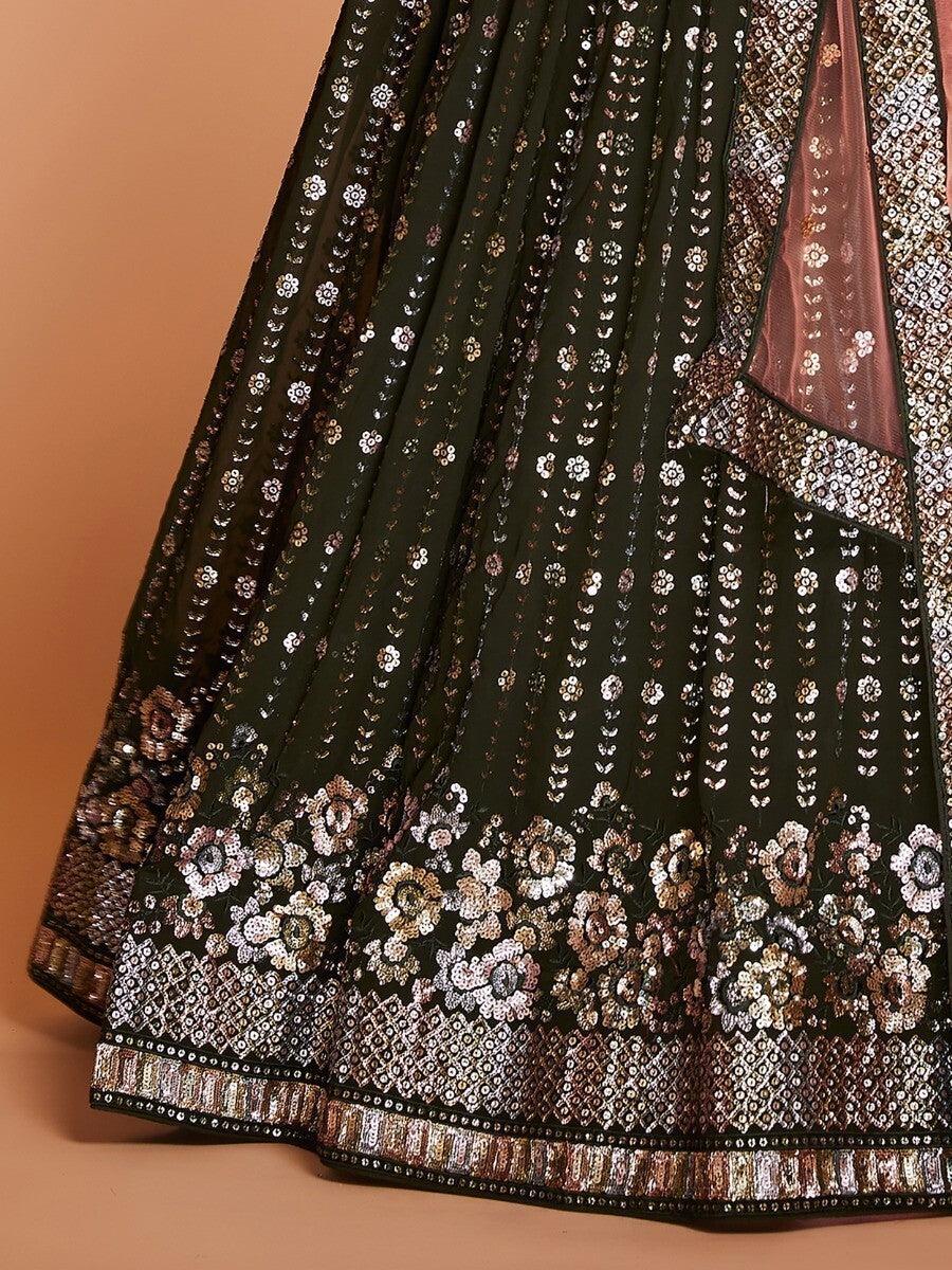 Elegant Green Lehenga Choli | Sequins Georgette Sangeet Wedding Wear