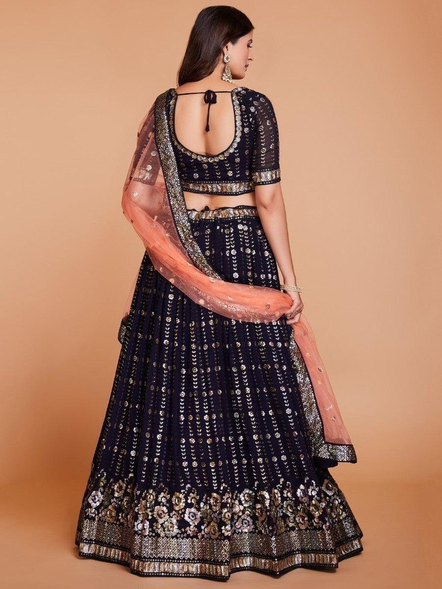 Sophisticated Dark Blue Lehenga Choli | Designer Bridal Wear