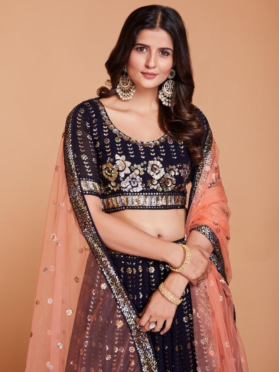 Sophisticated Dark Blue Lehenga Choli | Designer Bridal Wear