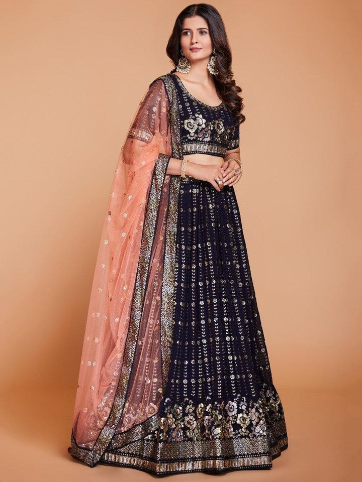 Sophisticated Dark Blue Lehenga Choli | Designer Bridal Wear