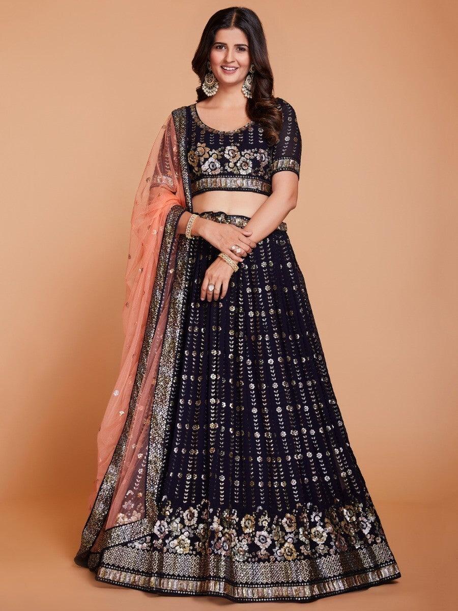 Sophisticated Dark Blue Lehenga Choli | Designer Bridal Wear