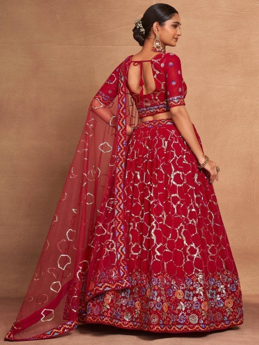 Stunning Red Lehenga Choli with Dupatta | Sequin & Embroidery Work