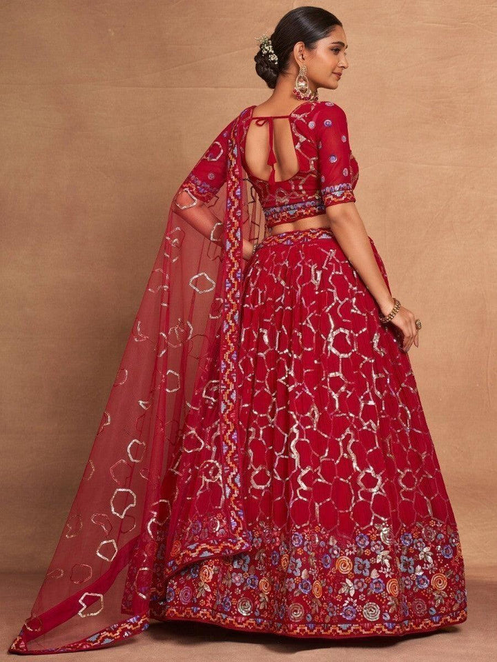 Stunning Red Lehenga Choli with Dupatta | Sequin & Embroidery Work