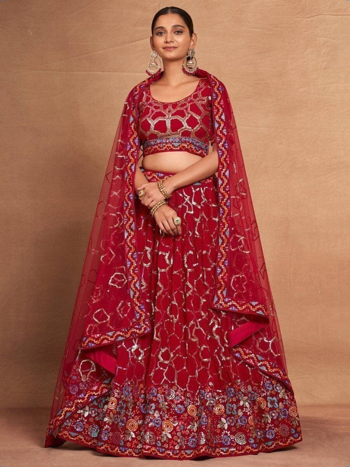 Stunning Red Lehenga Choli with Dupatta | Sequin & Embroidery Work