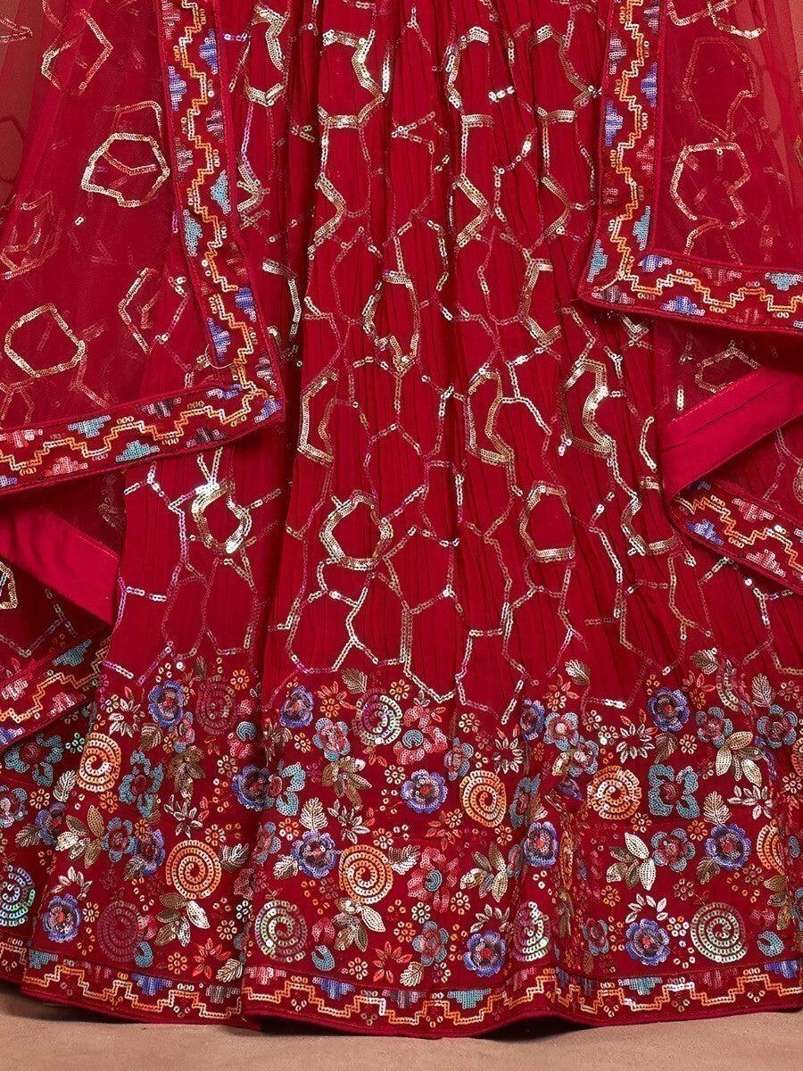 Stunning Red Lehenga Choli with Dupatta | Sequin & Embroidery Work