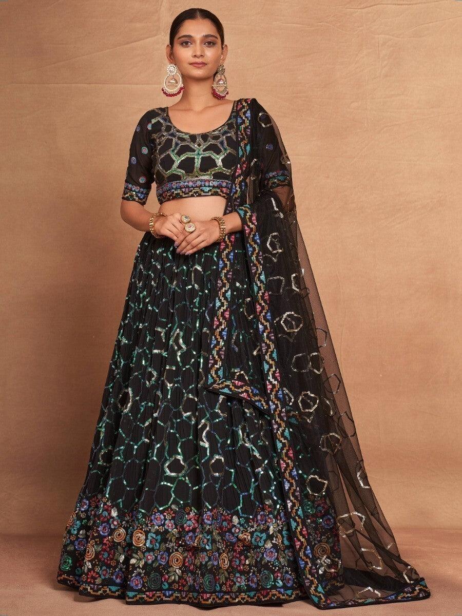 Ravishing Black Lehenga Choli with Dupatta | Sequin & Embroidery Work