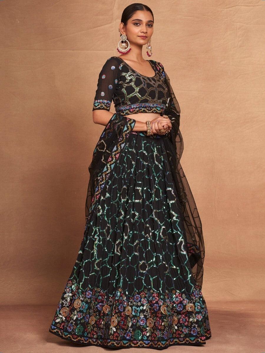 Ravishing Black Lehenga Choli with Dupatta | Sequin & Embroidery Work