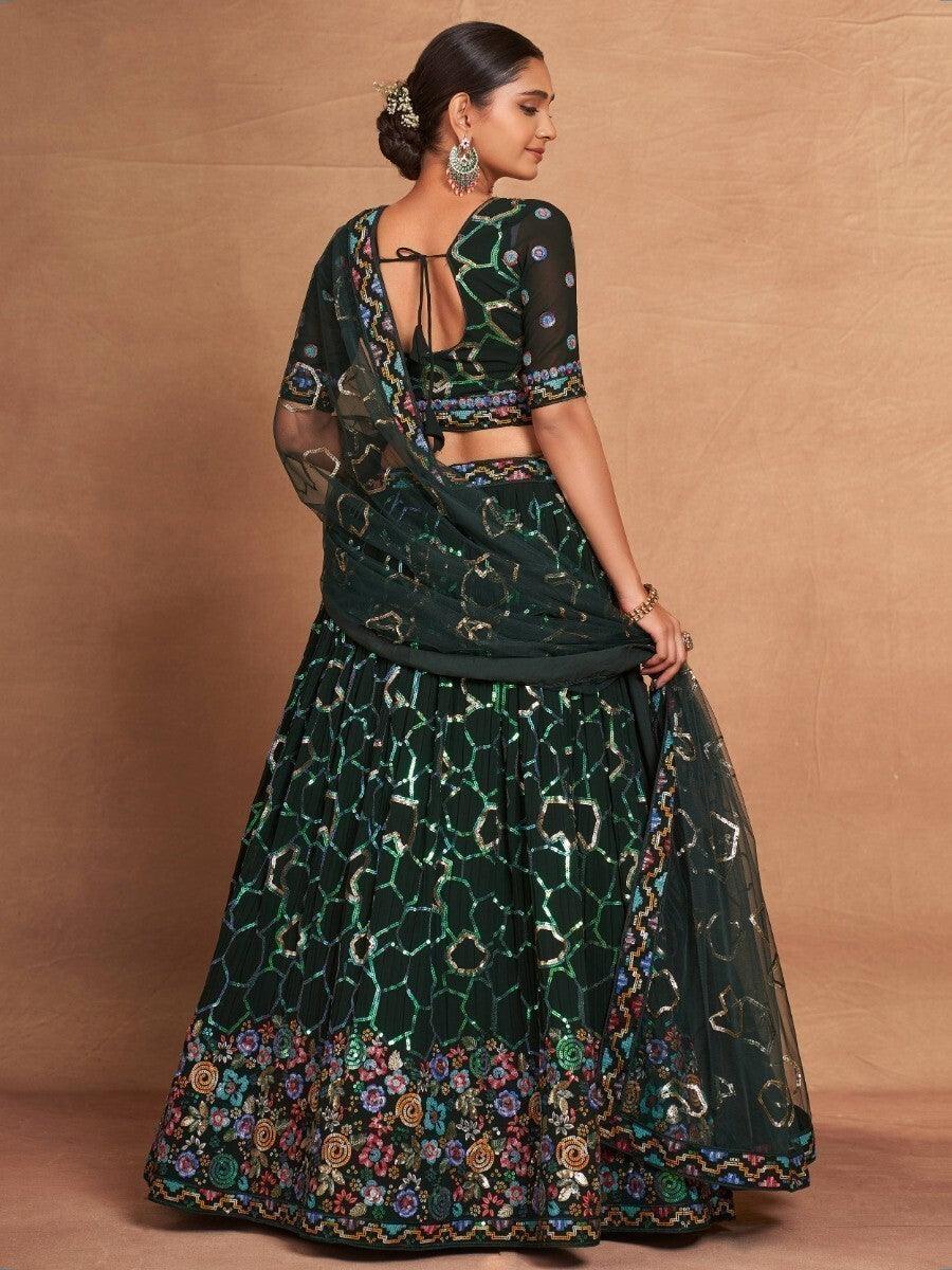 Classic Green Sequins Georgette Lehenga Choli | Sangeet & Wedding Wear