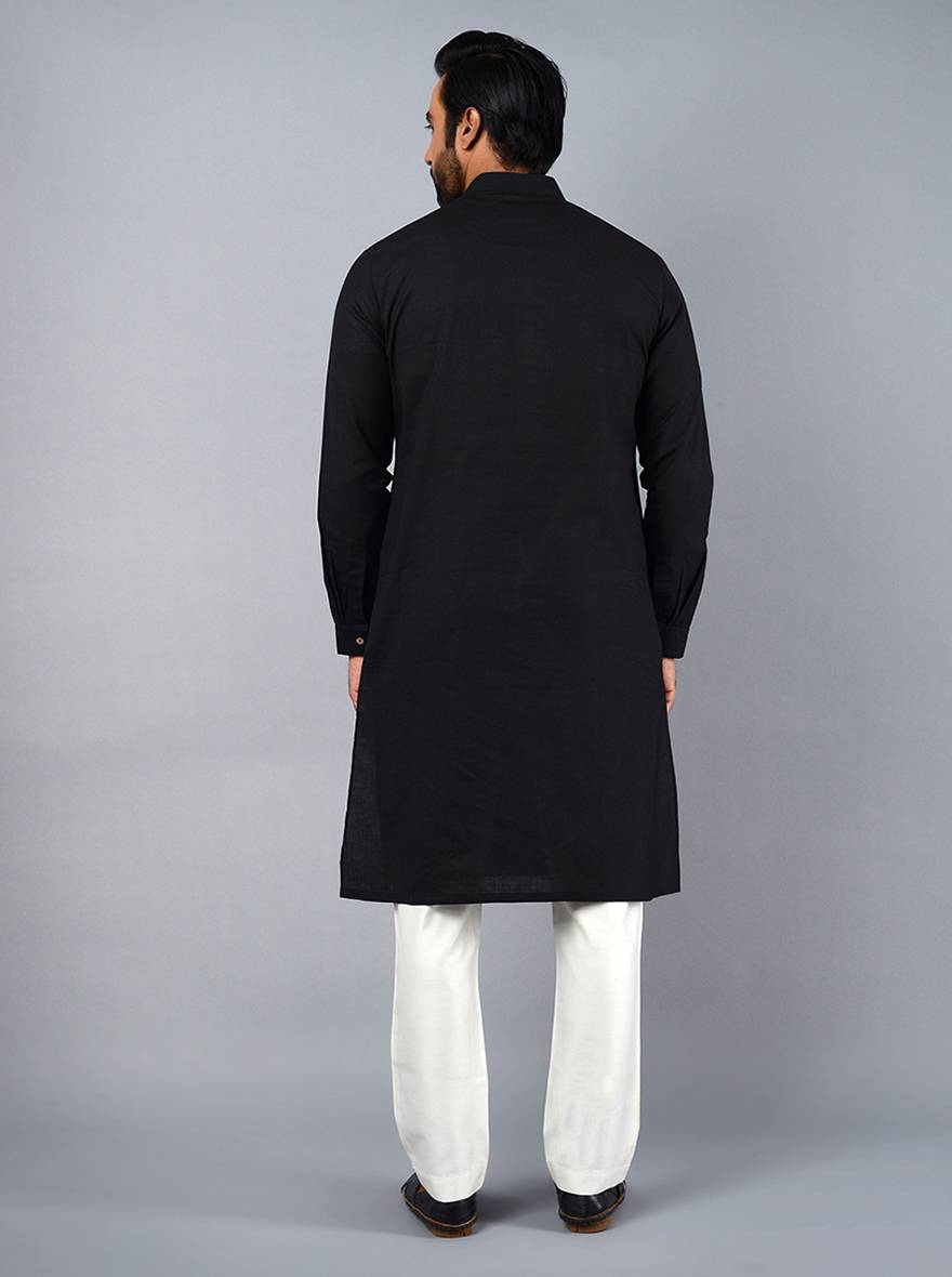 Unique black kurta set made of Poly Khadi fabric, designed to make a statement at events in the USA.