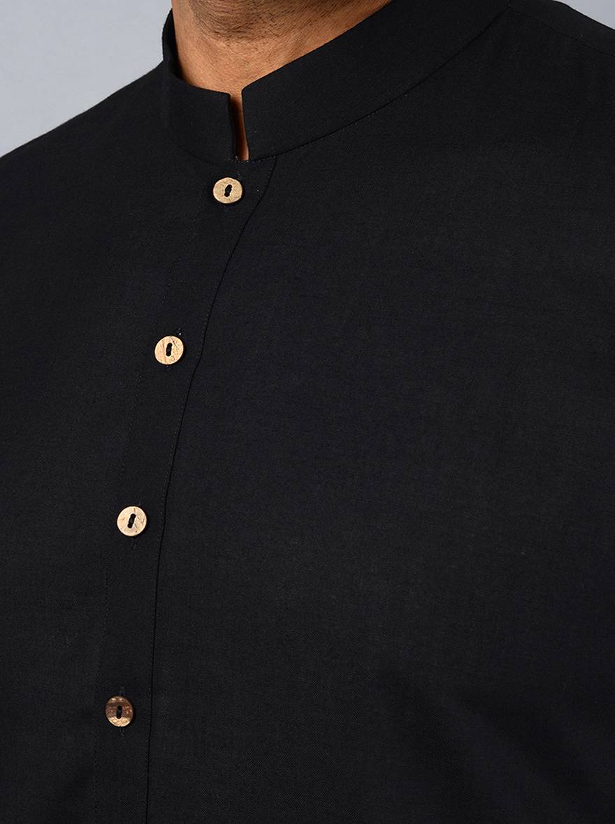 Chic black kurta set crafted from Poly Khadi, ensuring style and elegance for celebrations in the USA.