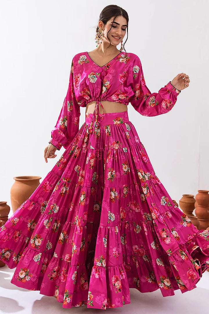 Magenta Party Wear Lehenga | Wedding Crop Top Lehenga for Women